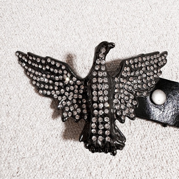 Black & Brown London Leather Studded Rhinestone Eagle Bird Belt Buckle Festival main image 4